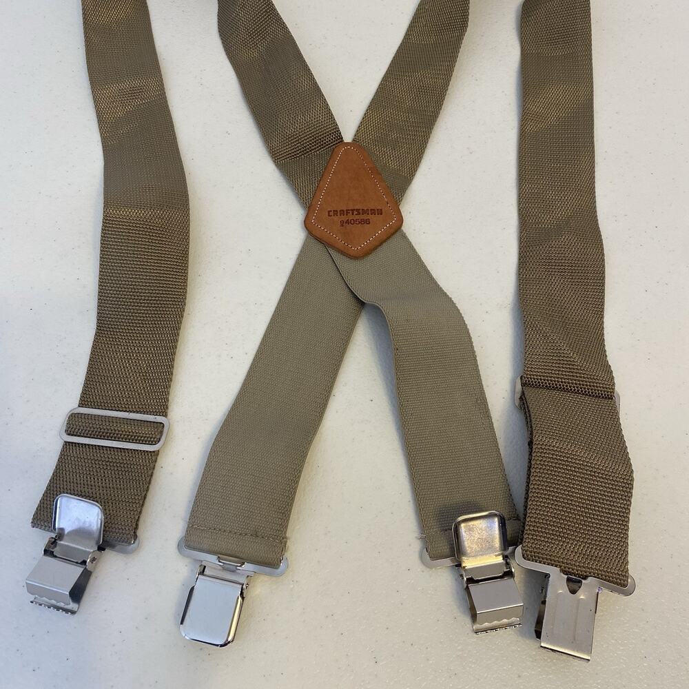 Men's Suspenders X Style HeavyDuty Material Elastic Thick Beige ClipOn USA Made - Picture 4 of 5